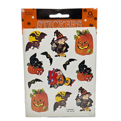 VINTAGE AMSCAN HALLOWEEN STICKERS NEW SEALED WITCH PUMPKIN BAT CAT BOO 4 SHEETS