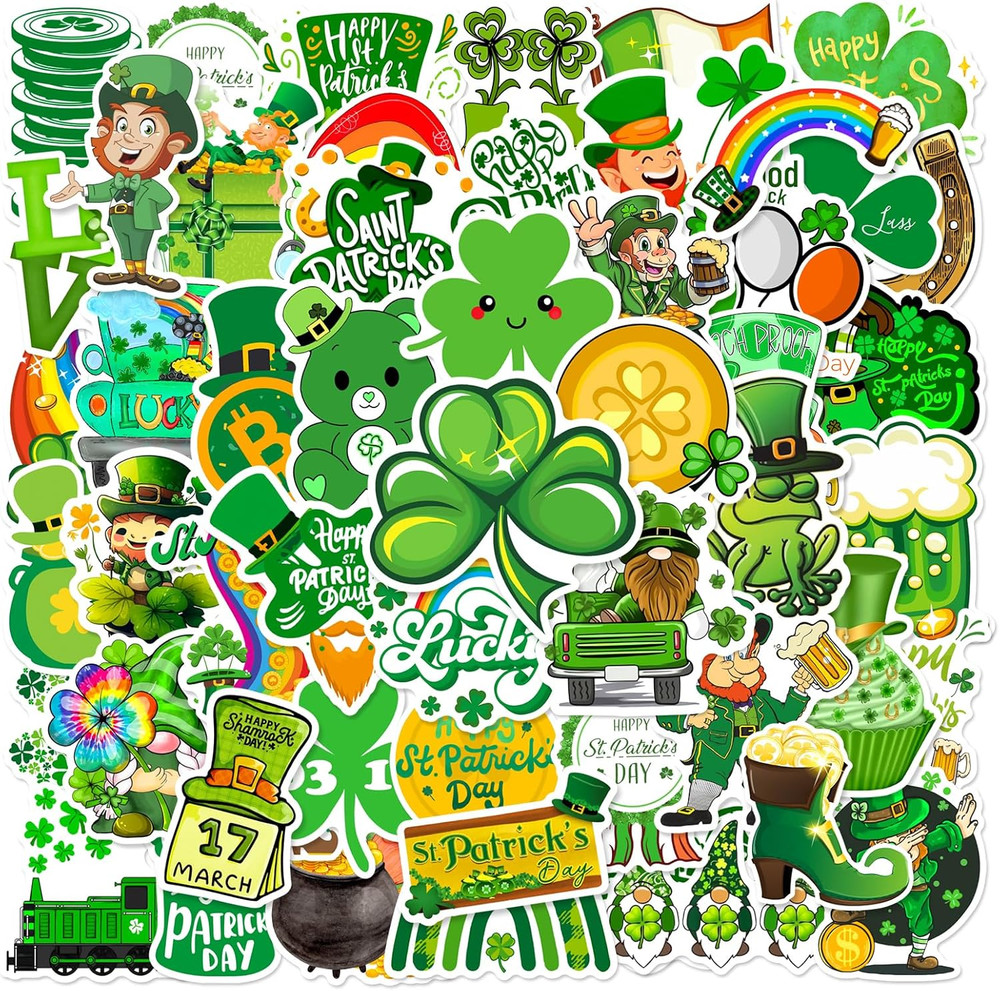 50 Pcs St. Patrick’S Day Stickers, Vinyl Waterproof Irish Shamrock Stickers