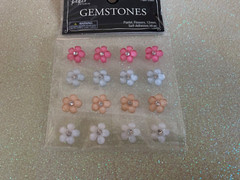 GEMSTONES ADHESIVE ACRYLIC FLOWERS WITH CLEAR CRYSTAL CENTER MULTI-COLOR 16PCS