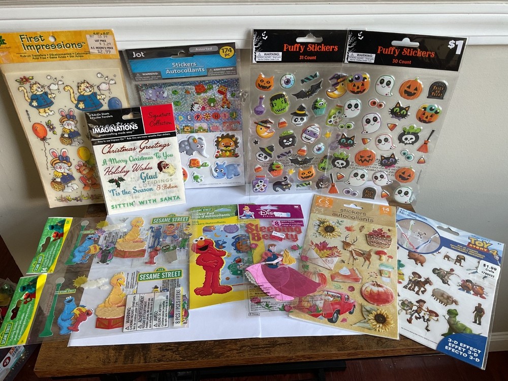 Vintage Stickers/rub ons Mixed Lot Disney,Holiday,Sesame Street, animals
