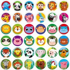 1800 PCS Round Animal Stickers, 36 Designs Adorable Cartoon Teacher Reward En…