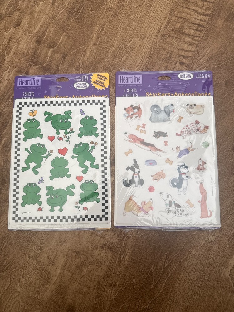 NEW 90’s Vintage Heartline (Hallmark) Sealed Sticker Sheet Sets – Frogs/Dogs