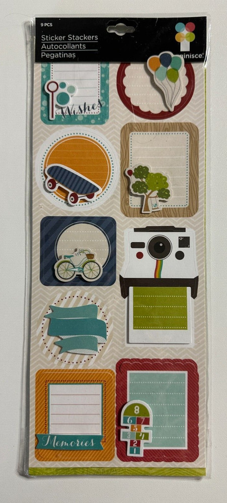 Imaginisce Play All Day Sticker Stackers, Skateboard, Polaroid Camera, Hopscotch