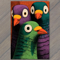 STICKER Trio of Colorful Pigeons Pop Art Style Bright Bold Funny Bird Design