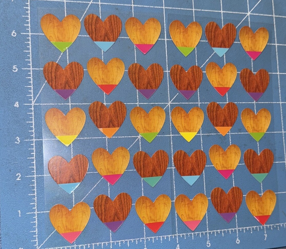 Sticko VALENTINES Stickers – Color Dipped Hearts – Wood Look Heart 30pcs