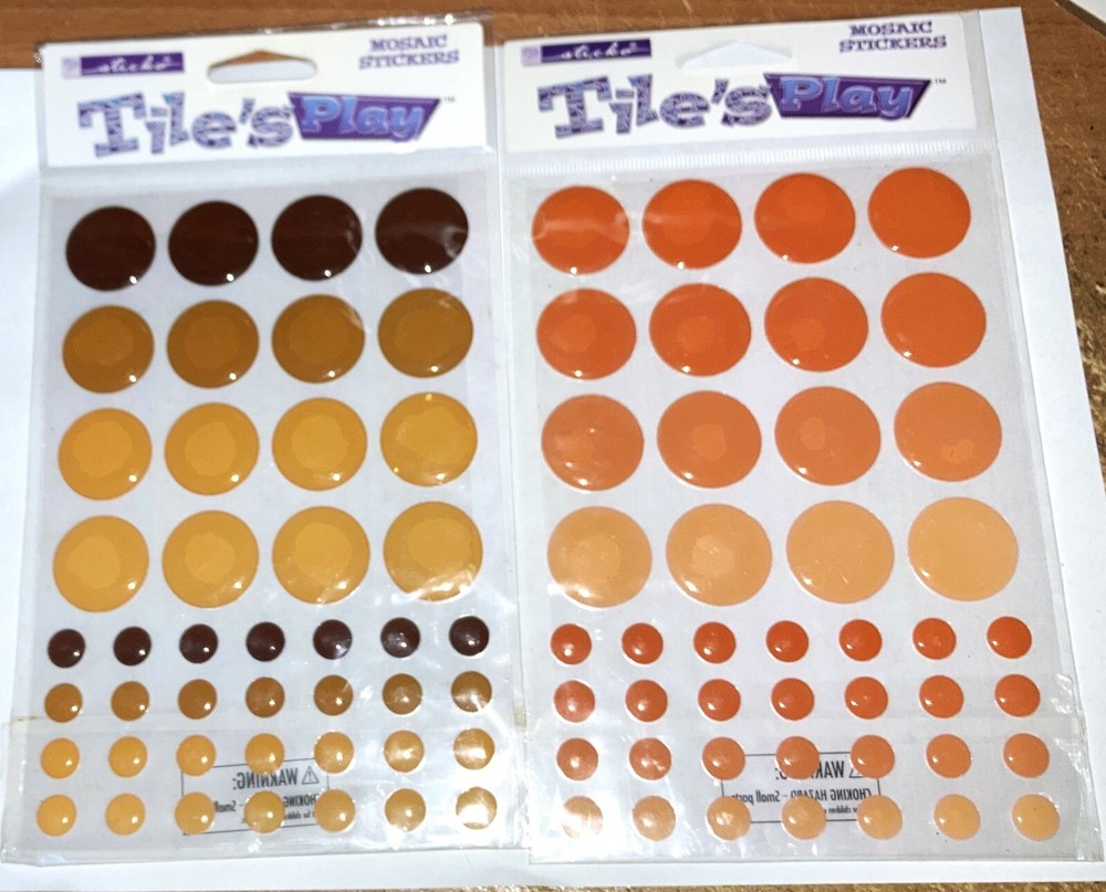 1 DARK ORANGE & 1 BROWN 3D SCRAPBOOK EMBELLISHMENTS ~ Round mosaic tile stickers