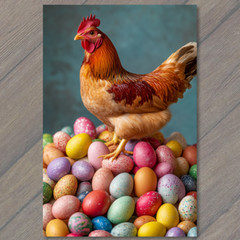 STICKER Rooster Chicken Standing Easter Eggs Colorful Festive Spring Farmyard
