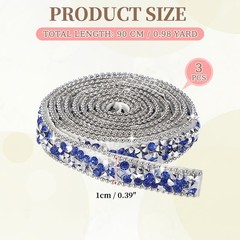 3Rolls Self Adhesive Resin Rhinestone Strips, Diamond Bling for Crafts, Blue