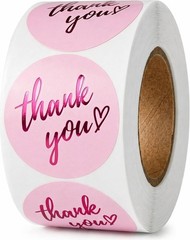 500 Pcs Thank You Stickers – 1.5 Inch Pink Round Labels with Purple Foil Scri…