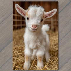 STICKER Baby Goat Closeup Straw Barn Adorable Farm Animal Cute Kid Face