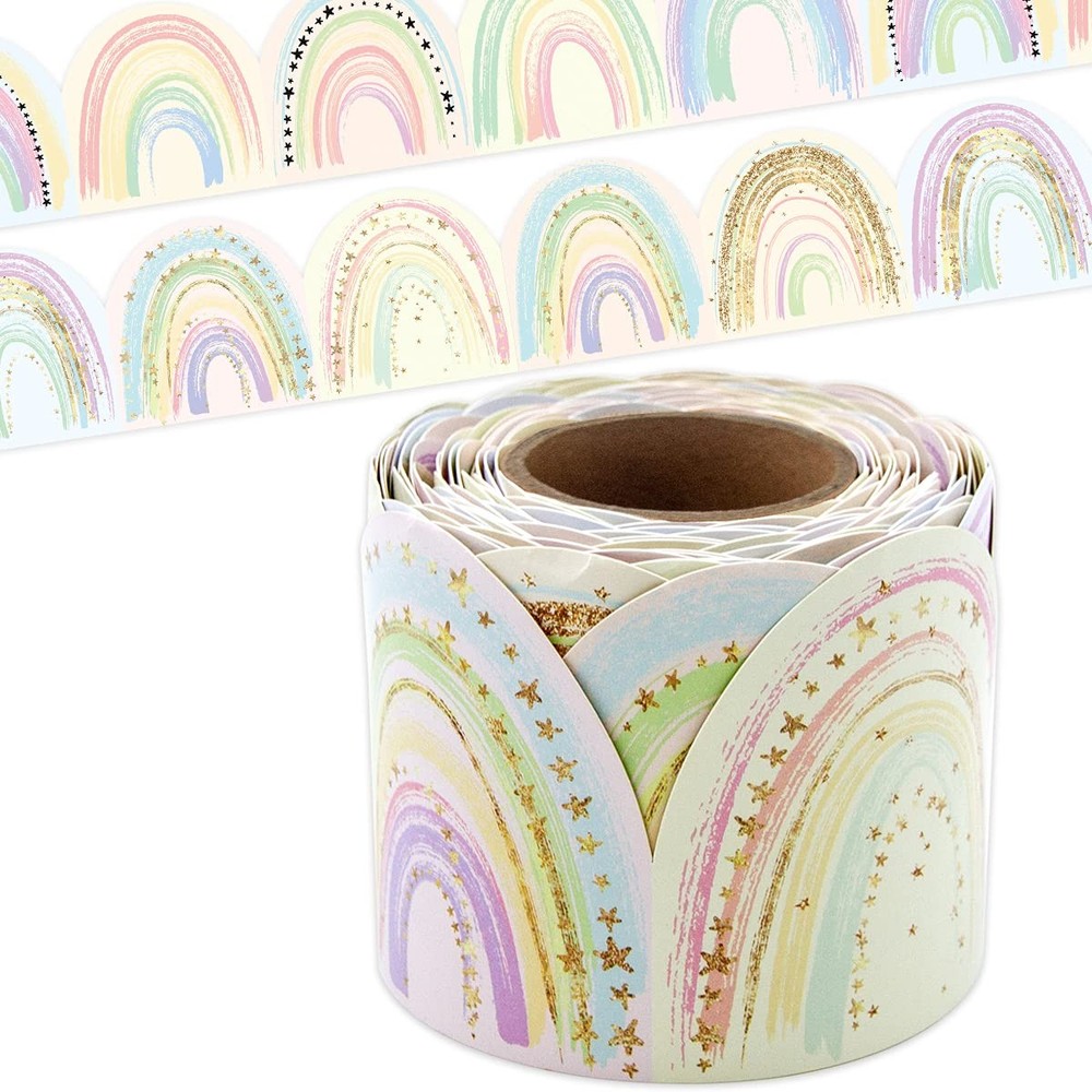 WorldBazaar Pastel Rainbow Bulletin Board 36 feet x 2.75 inches, Multicolor