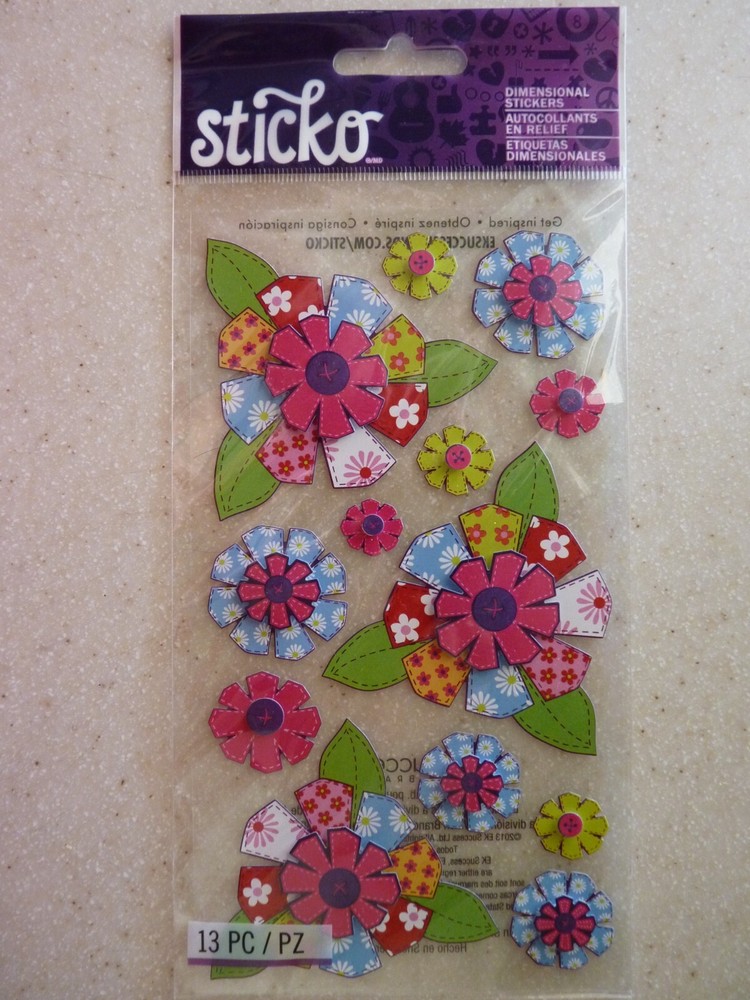 Sticko PATTERNED FLOWERS Dimensional Stickers Sealed Package EK Success