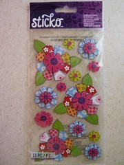 Sticko PATTERNED FLOWERS Dimensional Stickers Sealed Package EK Success