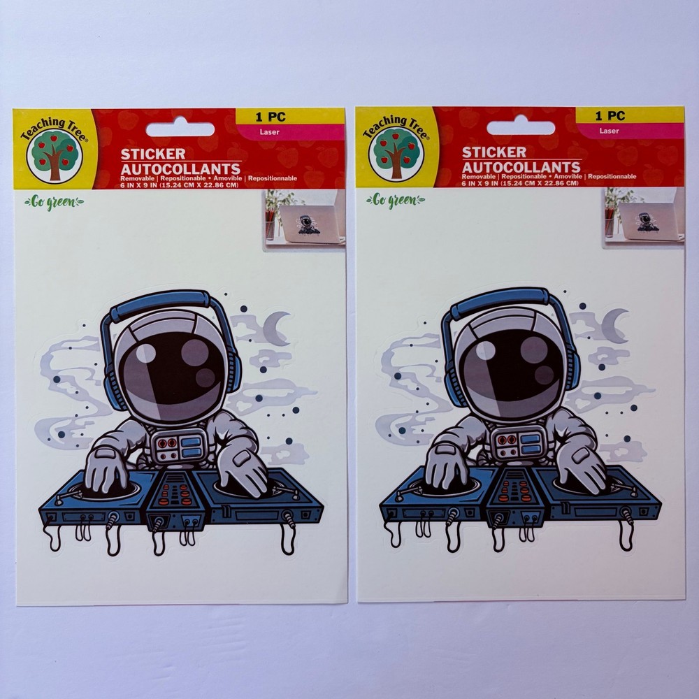 RETRO Decal Lasercut Stickers 6×9 ASTRONAUT DJ on a TURNTABLE 2pcs