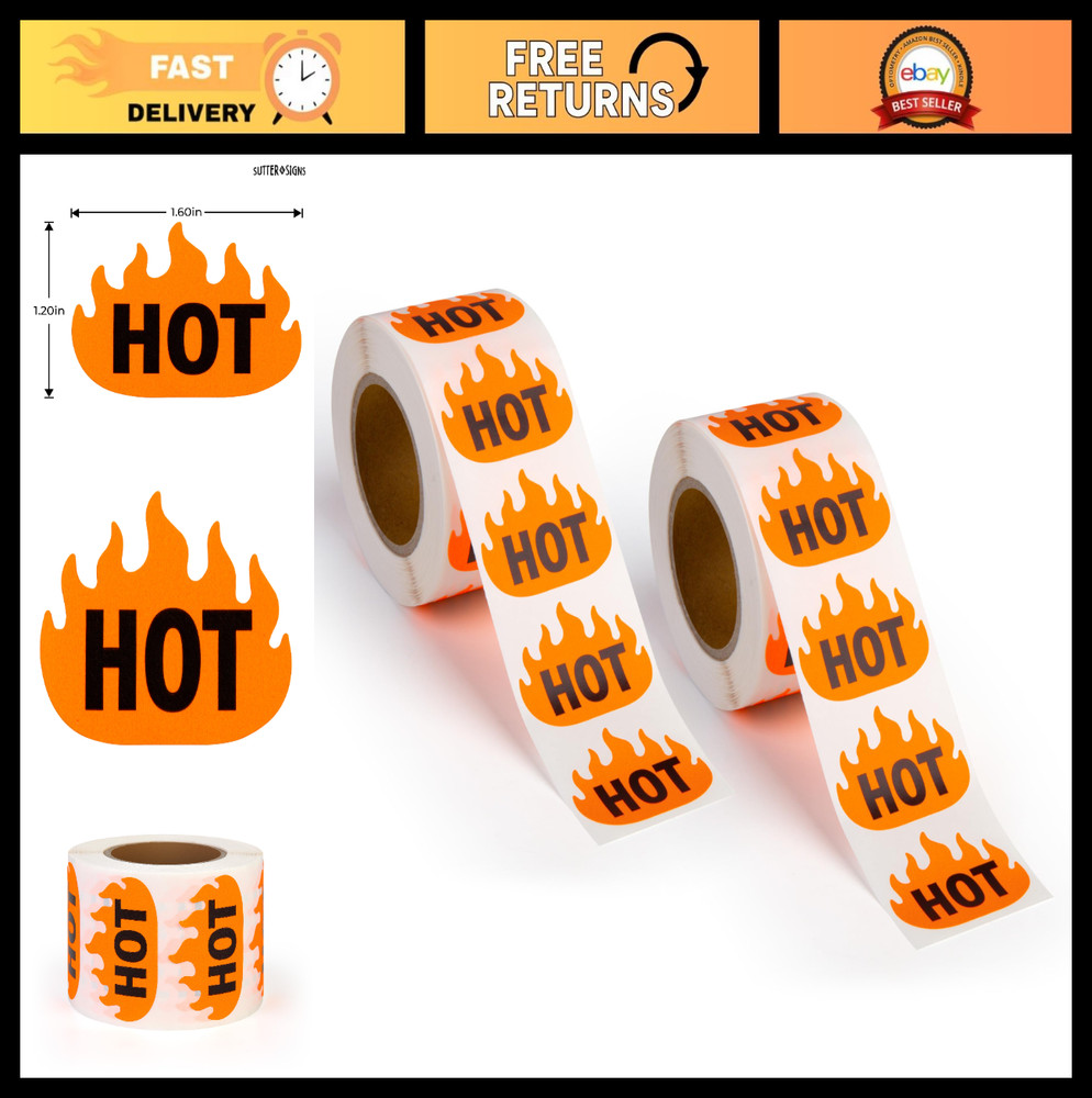 1000pcs Fluorescent Red Hot Fire Stickers – Rave Labels for Parties & Spicy Food