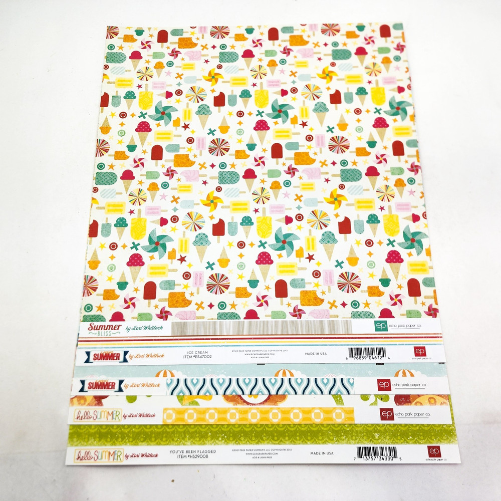 Echo Park Scrapbook Paper Lot 12×12 Summer By Lori Whitlock 5 Sheets