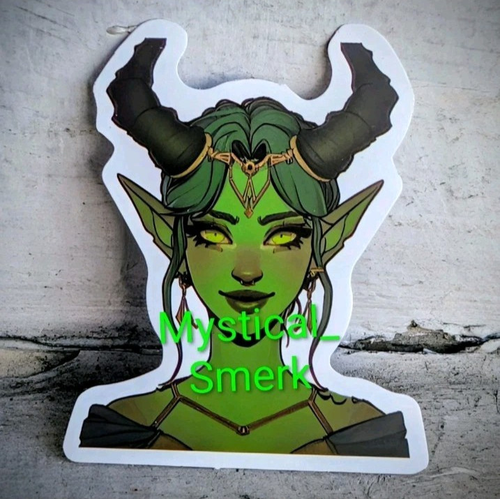Haunted Active Spirit Demon Girl With Horns Shy Green Elf Sticker 1 Pc