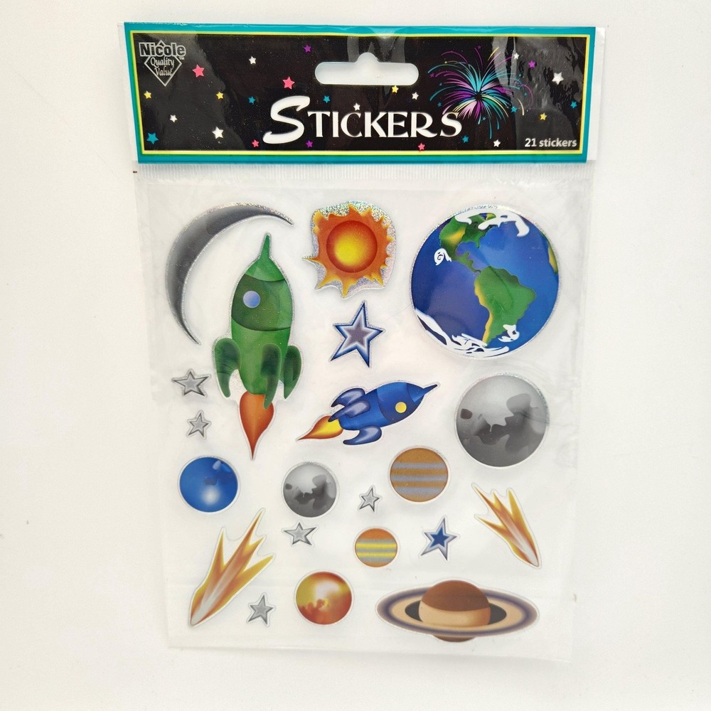 Nicole Crafts Space and Planets Glitter Metallic Sticker Sheet Scrapbooking