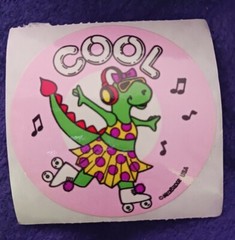 Vintage Medibadge COOL FEMALE DRAGON DINOSAUR SKATER Reward Sticker