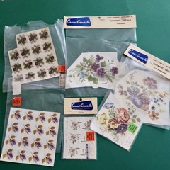 Vtg Ceramic Decals Mixed Media Water Mount Transfers Lot O Dark Plum Floral