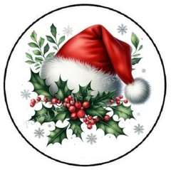 SANTA HAT WITH HOLLY CHRISTMAS ENVELOPE SEALS LABELS STICKERS PARTY FAVORS