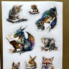 Book Reading Animal Stickers 3 Sheets Scrapbooking Junk Journal Collage Cards