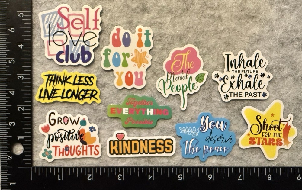 Lot of 10 Assorted Positive Affirmation Stickers Smile Happy Love Fitness
