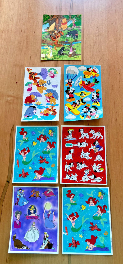 Vintage Lot of 1990s Sheet Stickers Labels – Hallmark Disney Pooh Ariel Mickey