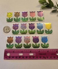 15 Glitter Tulip Stickers/Spring Summer Flower Stickers/Holographic Stickers