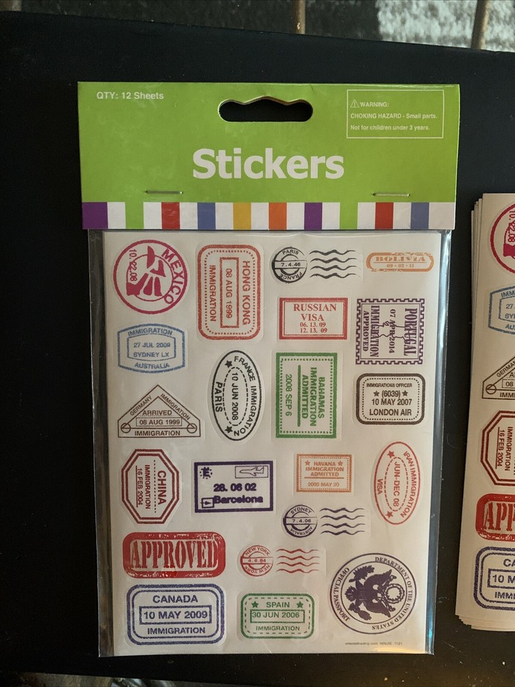 Oriental Trading Country Stamp Sticker Sheets- 12 pack- New in package