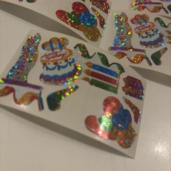 Vtg 1980s stickers Hambly Studios Mylar Foil Shiny Birthday Stickers Set 7 (a83