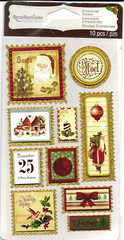 Christmas Noel Santa Holiday Merry Tree Vintage Gold Recollections Tag Stickers