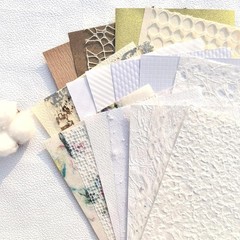 20 Unique A5 Textured Scrapbook Paper & Mesh Fabric Set, Handmade Craft Paper fo
