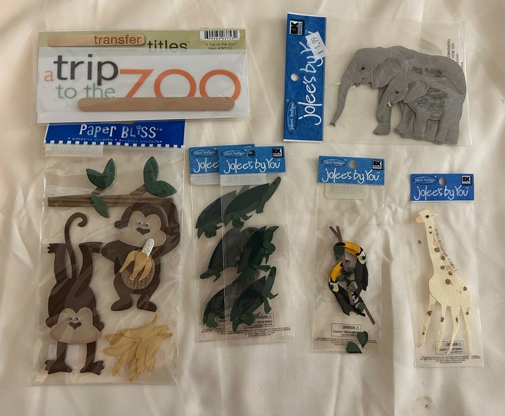 Zoo Animals Trip to the Zoo Monkey Giraffe Elephant Jolee’s Scrapbook Lot NEW