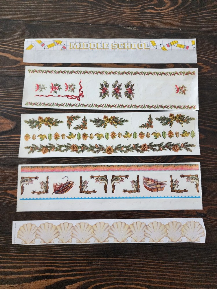 Vintage Sticker Borders LOT PARTIALS MIXED Brands Sea Shells + Scrapbooking #9