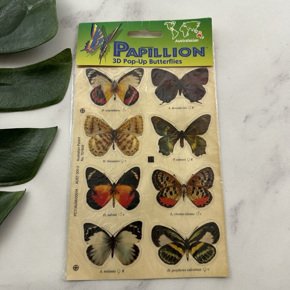 Papillion Vintage Y2k 3D Pop Up Butterflies Stickers New Sealed Insect Australia