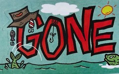 GONE FISHING Fun Phrase Sticker (1pc)9”x2.5”Frances Meyer•Border•Title Page•Pole