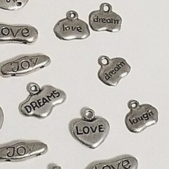 Lot Silver Tone Metal Inspiration Word Charm Love Live Dream Laugh Joy Believe-A