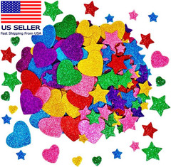 260 Pieces Colorful Glitter Foam Stickers Self Adhesive Stars Mini Heart Shapes