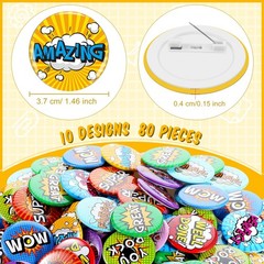 80 Pieces Reward Button Pins Recognition Mini Buttons Round Pins 10 Styles Aw…