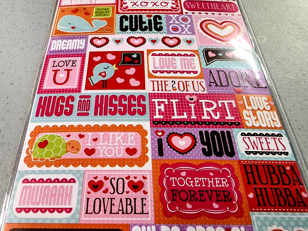 K&Company Smooch Word Embossed Stickers Love Birds Scrapbooking Card Making