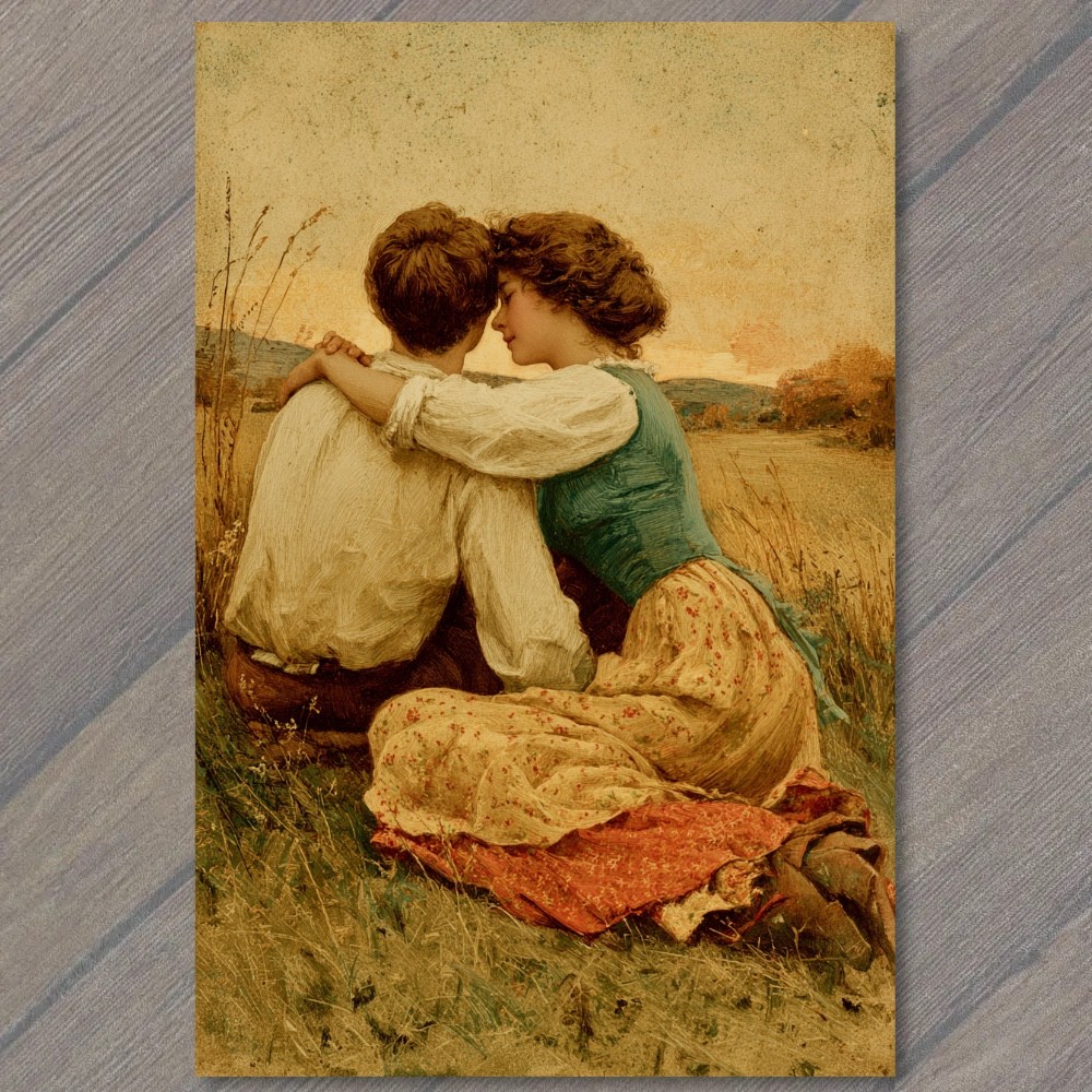 STICKER Romantic Embrace Countryside Vintage Love Couple Portrait