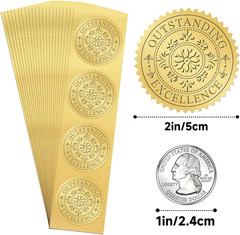 Gold Seals Stickers for Certificate – 2In 100Pcs Foil Embossed Outstanding Excel