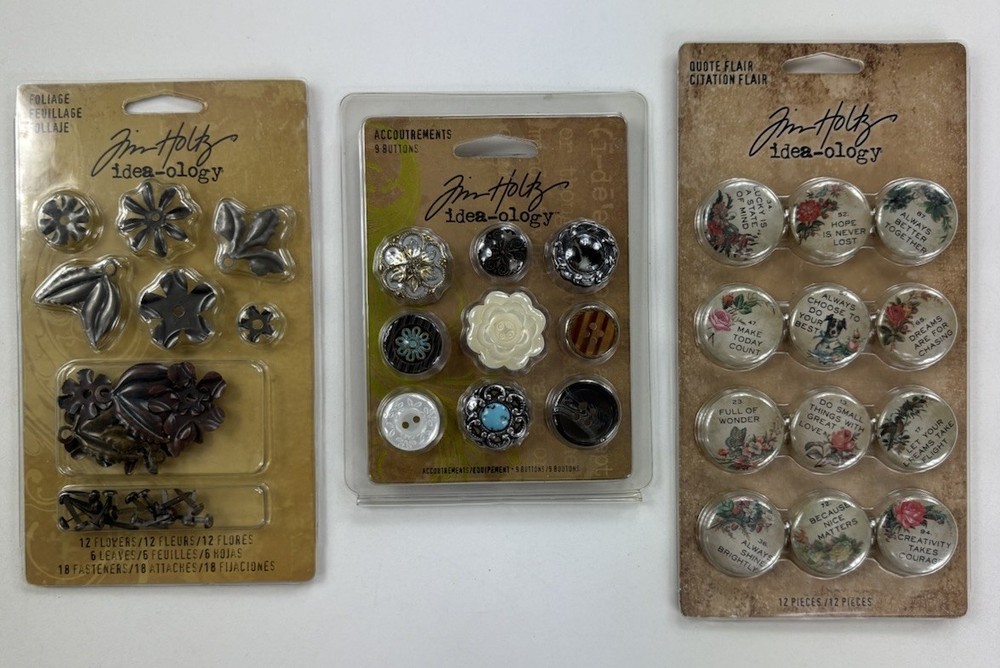 Tim Holtz Idea-ology Embellishment Lot Accoutrements + Foliage + Quote Flair