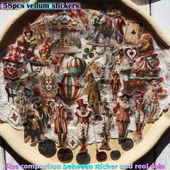 58Pcs/Pack Vintage Circus Sticker Sulfuric Acid Paper Sticker Scrapbook Stickers