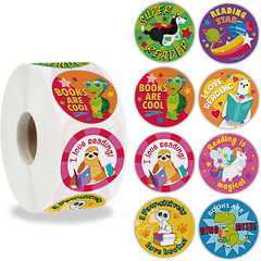 Animal Reading Reward Stickers, 500Pcs Roll 1In Round, 8 Designs