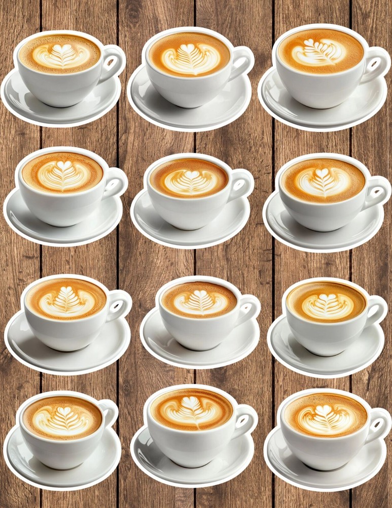 Latte Mug Vinyl Die Cut Stickers Set Scrapbooking Laptop Waterbottle