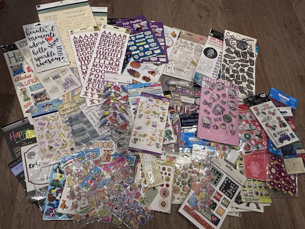 HUGE Lot 75+ Sheets Scrapbooking / Art Supplies / Embellishments Stickers Stamps