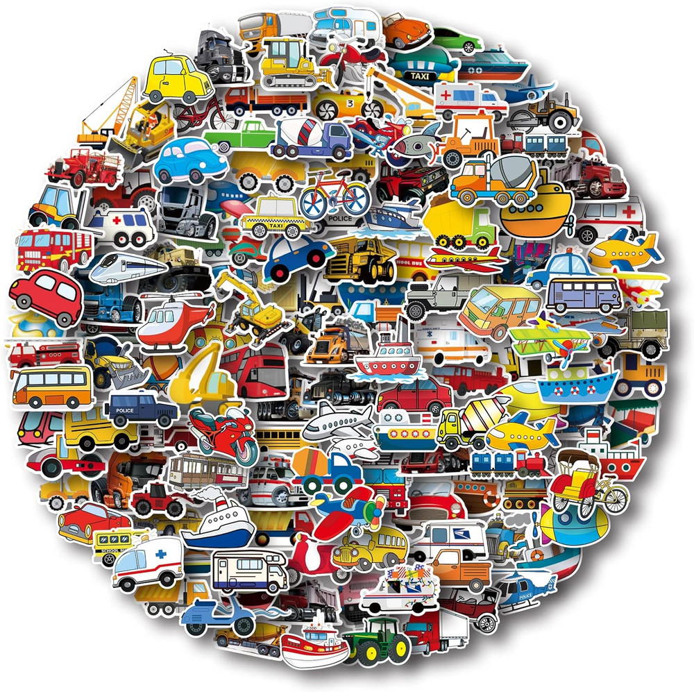 Transportation Stickers Pack 200 Pcs – Vehicle Stickers for Kids Party Favors