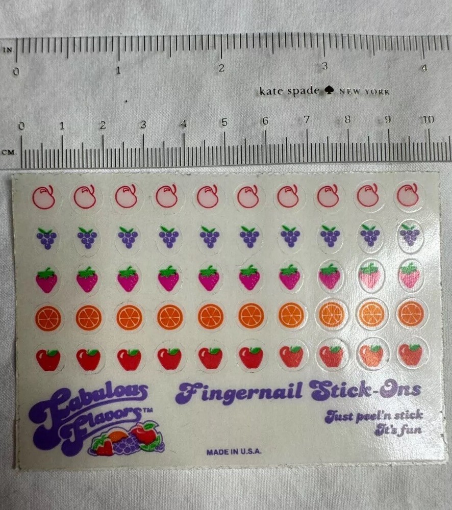 Vintage 1980’s Fabulous Flavors Different Fruit Fingernail Stick-Ons Stickers